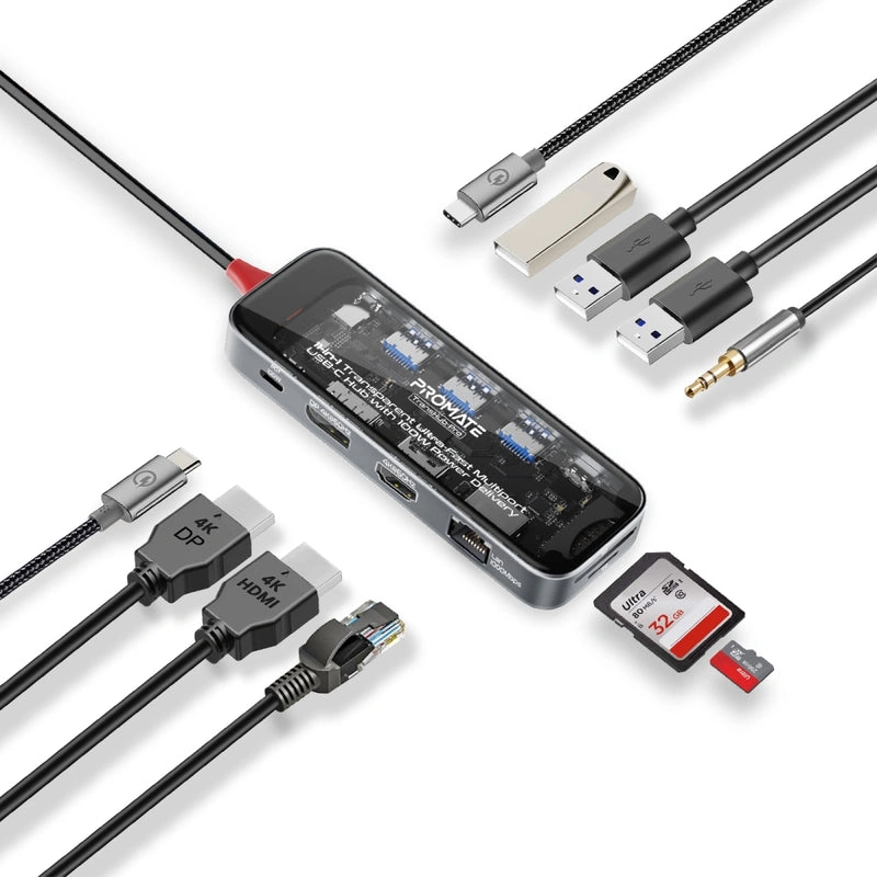 TransHub-Pro: Hub USB-C multiport ultra-rapide transparent 1-en-1 avec alimentation de 100 W – Image 2